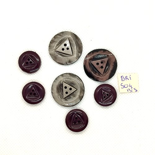 7 boutons en résine marron et gris - 25mm et 17mm - bri504bis