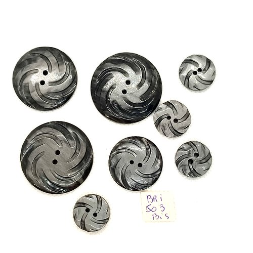 8 boutons en résine gris - 35mm 31mm 26mm et 18mm - bri503bis