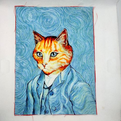 Coupon tissu un chat en costume bleu - coton épais - 15x20cm