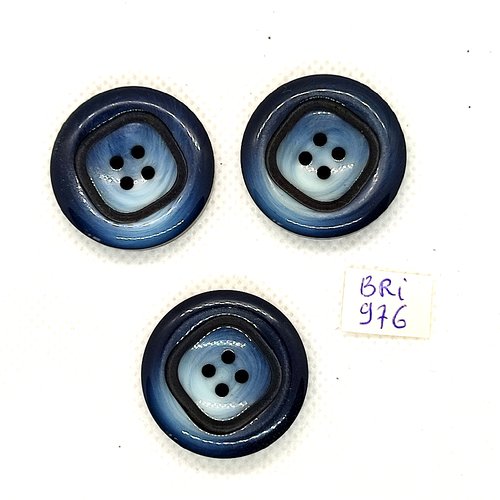 3 boutons en résine gris / bleu - 28mm - bri976