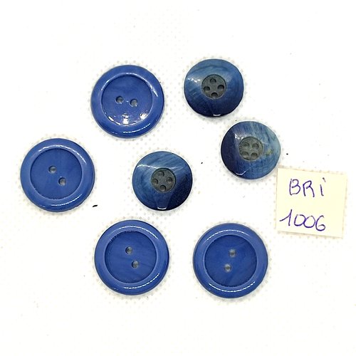 7 boutons en résine gris / bleu - 18mm et 14mm - bri1006