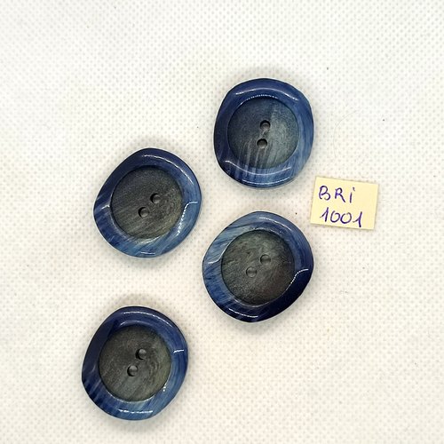 4 boutons en résine gris / bleu - 25x28mm - bri1001