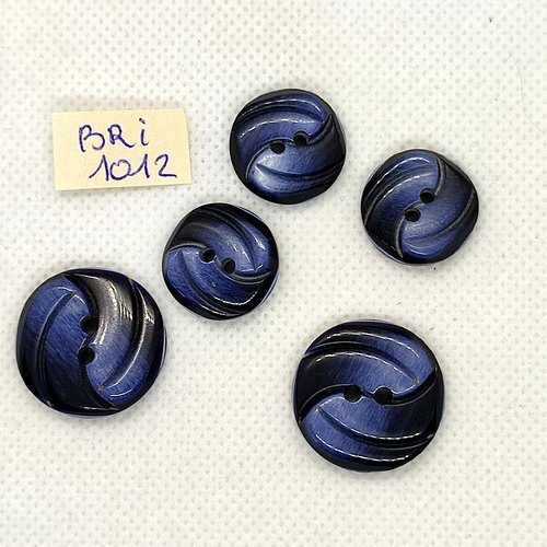5 boutons en résine gris / bleu - 22mm et 18mm - bri1012