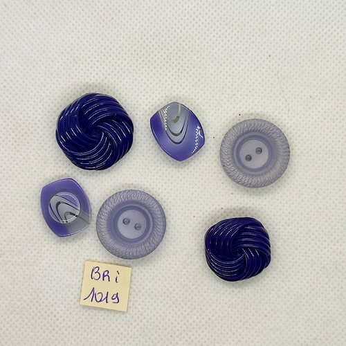 6 boutons en résine bleu et lilas - entre 15mm et 24mm - bri1019