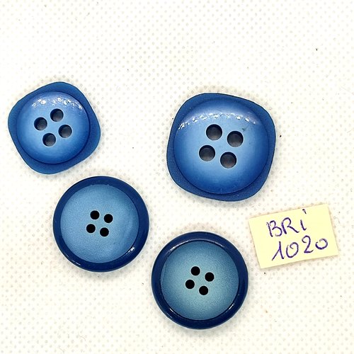 4 boutons en résine bleu - entre 20mm et 24mm - bri1020