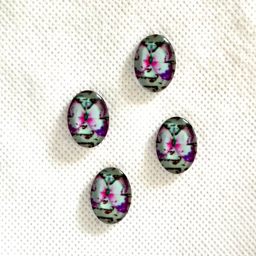 4 cabochons en verre papillon multicolore - 13x18mm - b351