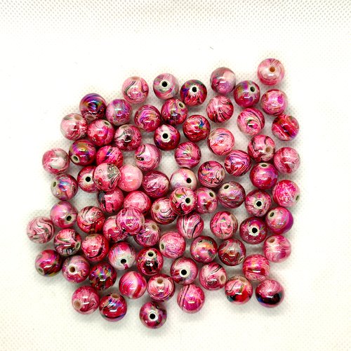76 perles en résine rose - 12mm