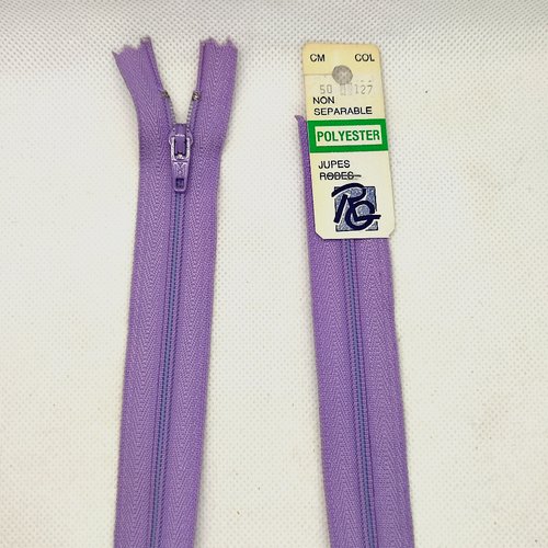 1 fermeture éclair rg lilas 127 - 50cm - non séparable - maille nylon