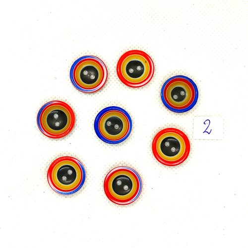 8 boutons vintage en résine multicolore - 17mm - tr2