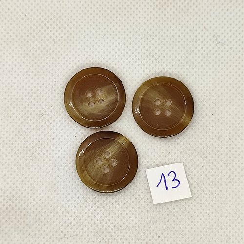 3 boutons vintage en résine marron / taupe 22mm - tr13