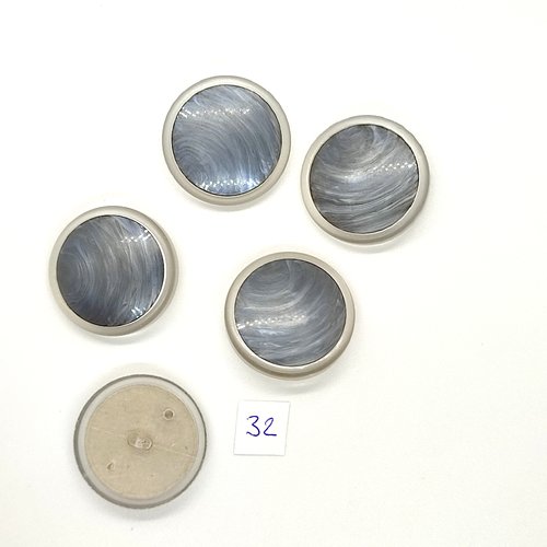 5 boutons vintage en résine gris et transparent - 30mm - tr32
