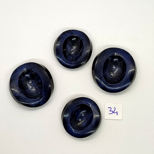 4 boutons vintage en résine bleu foncé - 34x35mm et 30x31mm - tr34