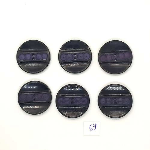6 boutons vintage en résine noir et gris - 27mm - tr69