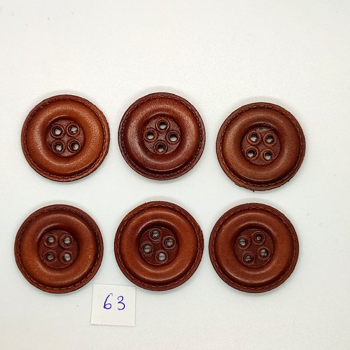 6 boutons vintage en cuir marron - 32mm - tr63