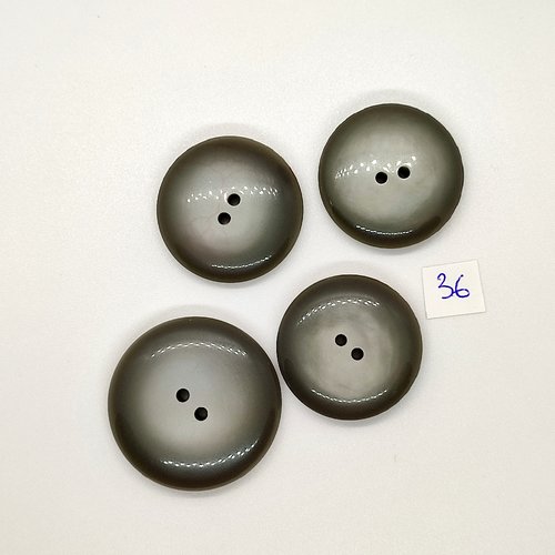 4 boutons vintage en résine gris - 36mm et 30mm - tr36