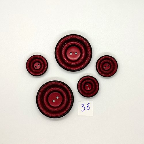 5 boutons vintage en résine bordeaux - 30mm et 18mm - tr38