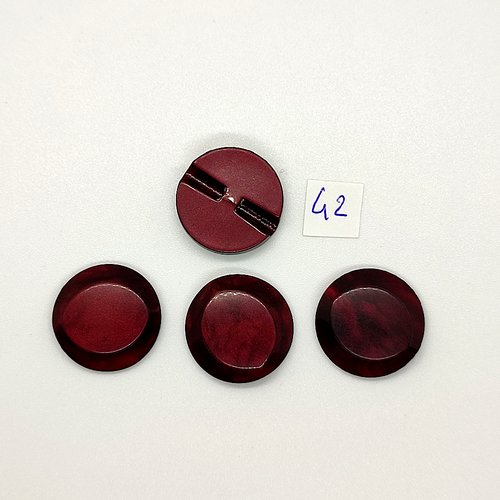 4 boutons vintage en résine bordeaux foncé - 22mm - tr42