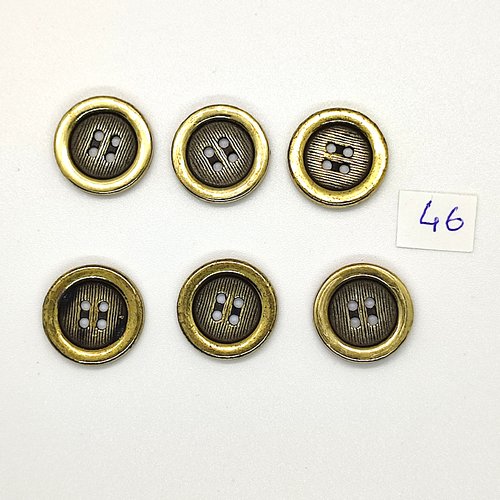 6 boutons vintage en métal doré et bronze - 18mm - tr46