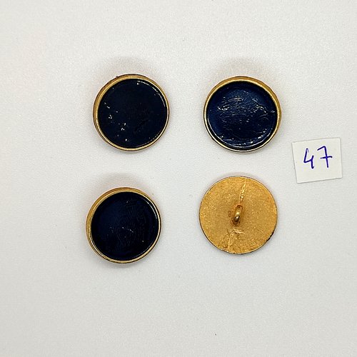 4 boutons vintage en métal doré et bleu foncé - 20mm - tr47