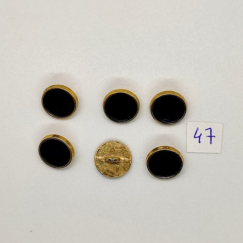 6 boutons vintage en métal doré et bleu foncé - 13mm - tr47