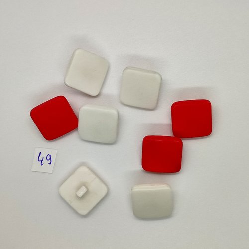 8 boutons vintage en résine rouge et blanc - 17x17mm - tr49