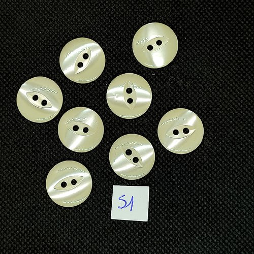 8 boutons vintage en résine jaune / beige - 17mm - tr51