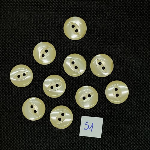 10 boutons vintage en résine jaune / beige - 15mm - tr51