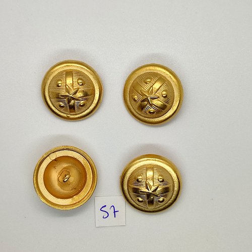 4 boutons vintage en métal doré - 27mm - tr57