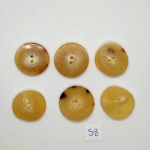 6 boutons vintage en corne beige et marron- environ 25mm - tr58
