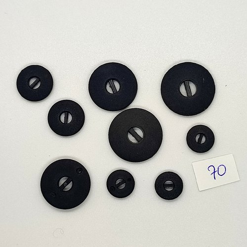 9 boutons vintage en résine noir - 22mm - 20mm - 15mm - 11mm - tr70