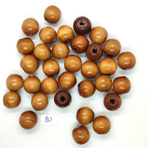 33 perles vintage en bois marron - 15mm - tr80