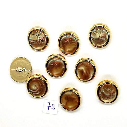 9 boutons vintage en résine doré et marron - 15x18mm - tr75