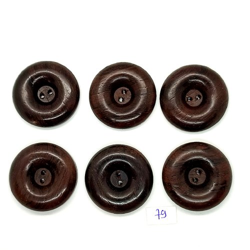 6 boutons vintage en bois marron foncé - 35mm - tr79