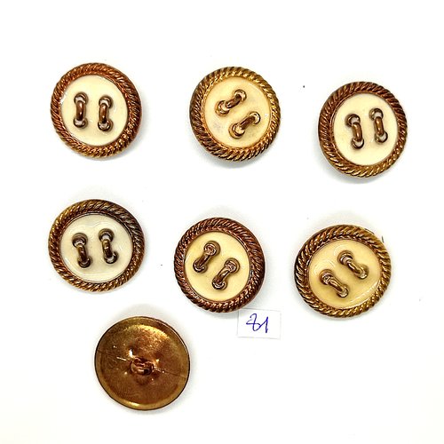 7 boutons vintage en résine doré et ivoire - 28mm - tr81