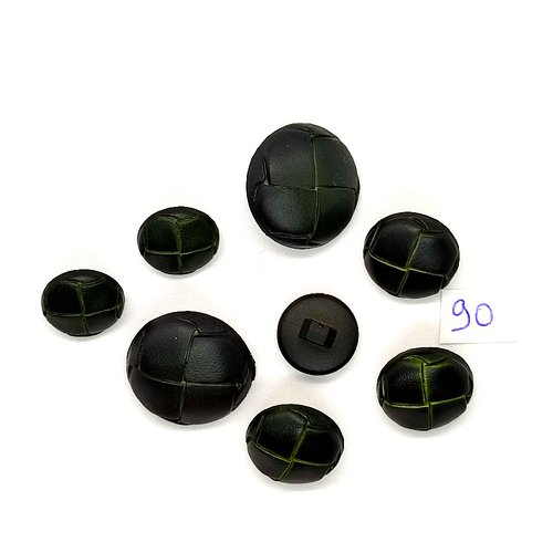 8 boutons vintage en cuir vert foncé - 23mm 18mm et 15mm - tr90