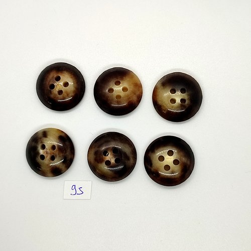 6 boutons vintage en résine marron et beige - 27mm - tr95
