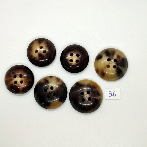 6 boutons vintage en résine marron et beige - 27mm et 31mm - tr96