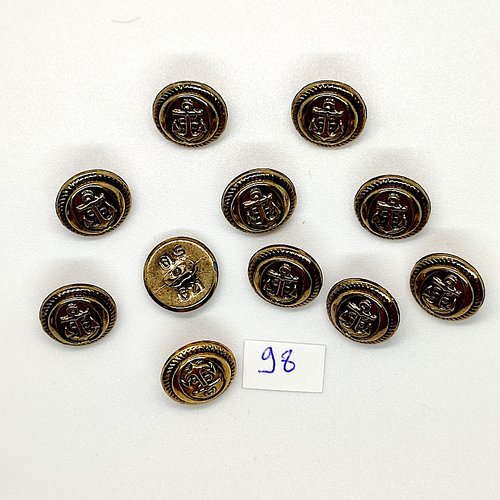 11 boutons vintage en résine doré - une ancre - 13mm - tr98
