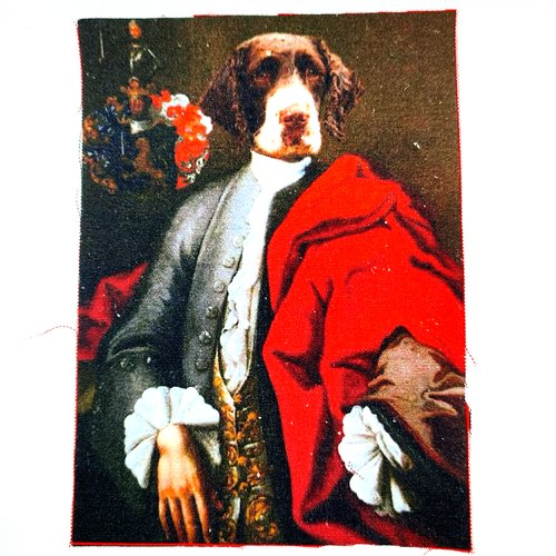 Coupon tissu un chien en costume multicolore - coton épais - 15x20cm