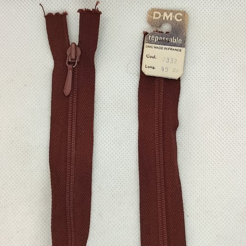 1 fermeture éclair dmc marron 2332 - non séparable - 45cm - maille nylon