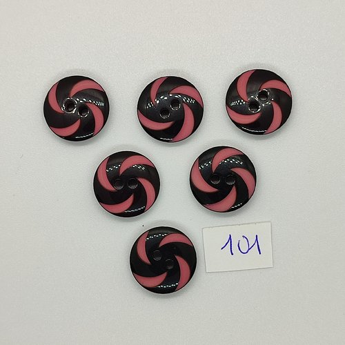 6 boutons vintage en résine noir et rose - 17mm - tr101