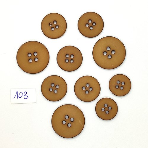 10 boutons vintage en résine beige foncé - 22mm - 18mm et 15mm - tr103