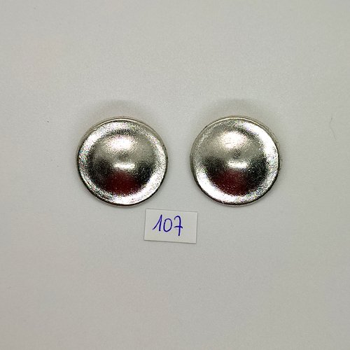 2 boutons vintage en métal argenté - 28mm - tr107