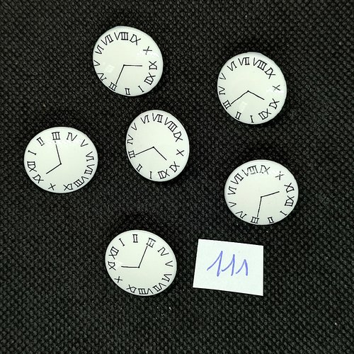 6 boutons fantaisie vintage en résine blanc et noir - une pendule - 19mm - tr111
