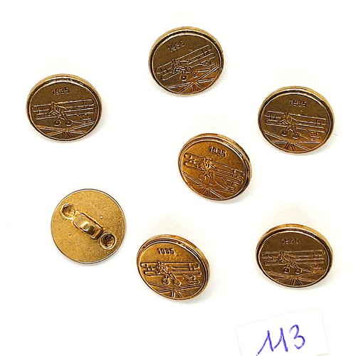 7 boutons vintage en métal doré - avion de 1935 - 15mm - tr113