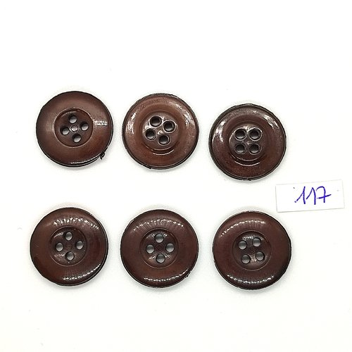 6 boutons vintage en résine marron - 22mm - tr117