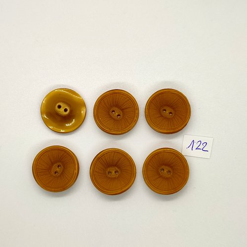 6 boutons vintage en résine ocre / beige foncé - 22mm - tr122