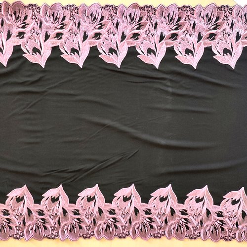 1m de dentelle - noyon de calais - noir et rose - vintage - largeur 50cm