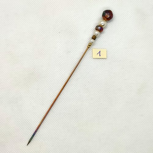 Epingle a chapeau ( fibule ) avec des perles - longueur totale 14cm - 1000-1