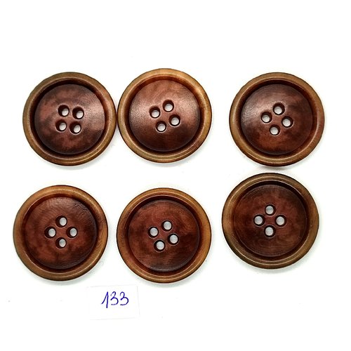 6 boutons vintage en résine marron - 30mm - tr133